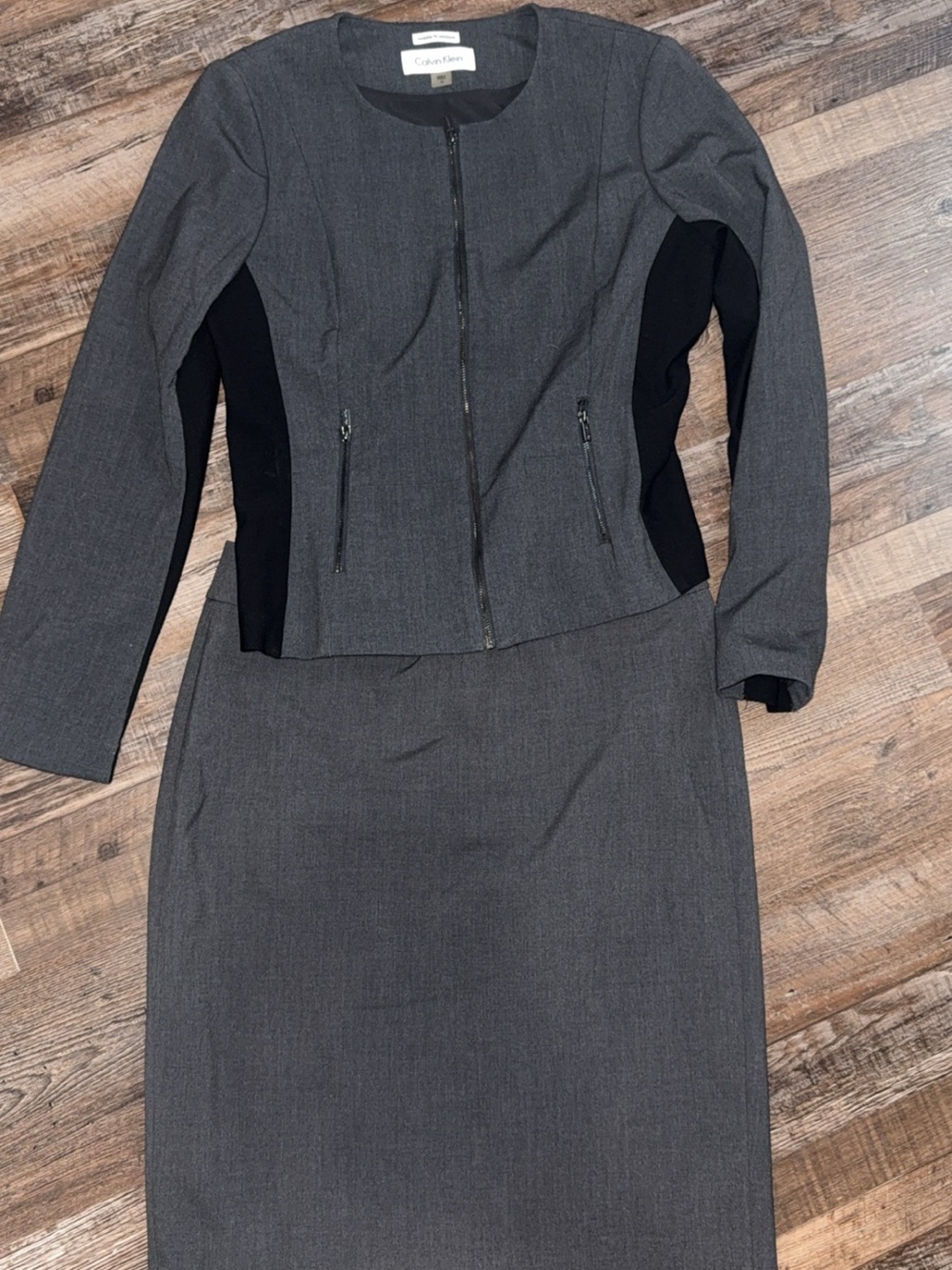 Calvin Klein Gray Suit Jacket and Pencil Skirt Set